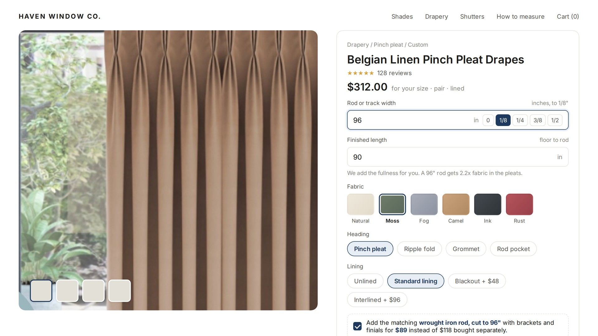 How do you price made to measure curtains online?