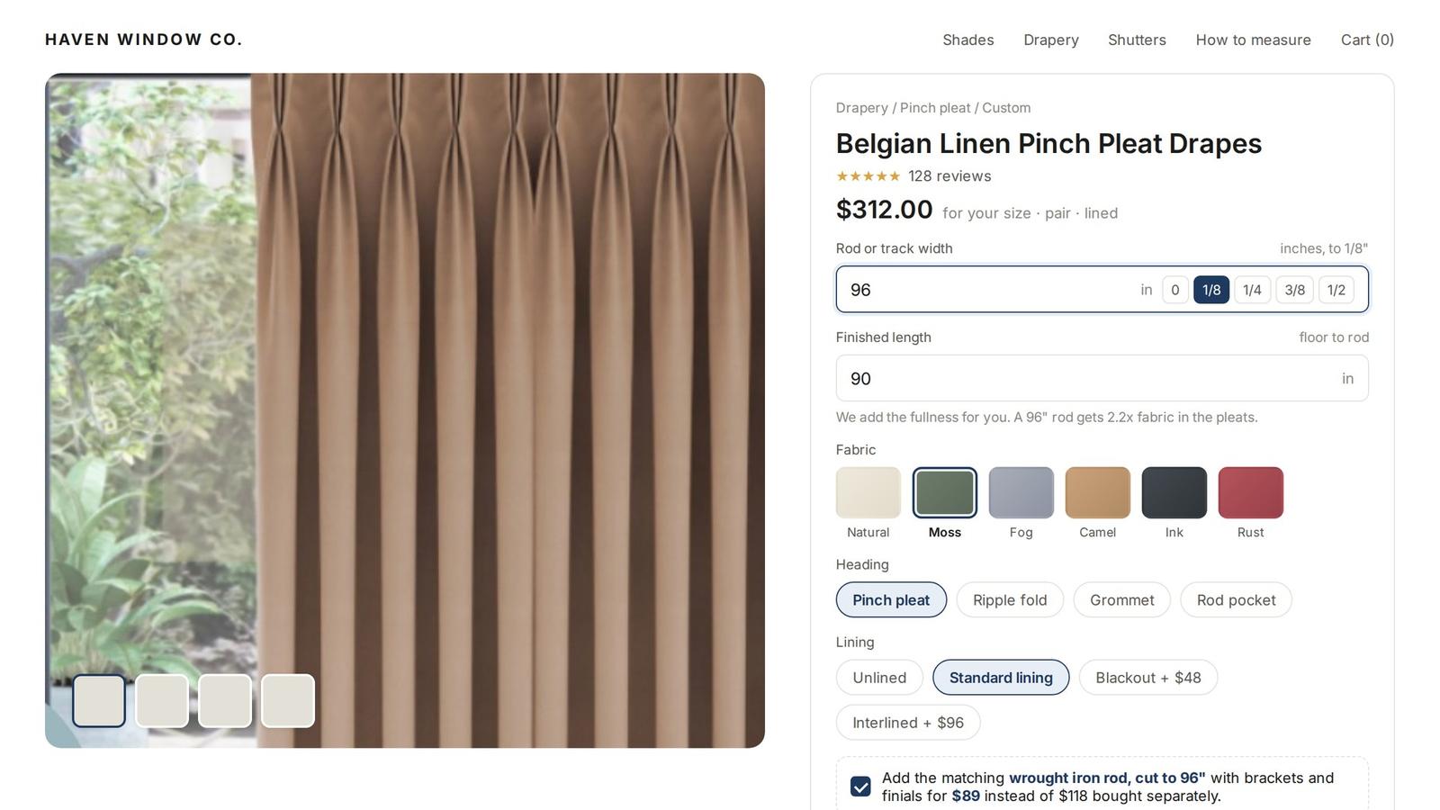 How do you price made to measure curtains online?