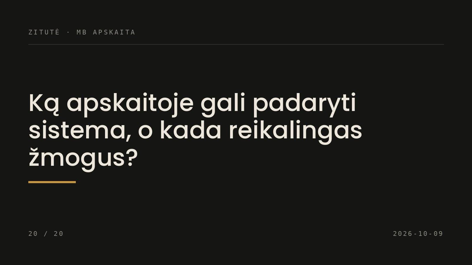 Ką apskaitoje gali padaryti sistema, o kada reikalingas žmogus?
