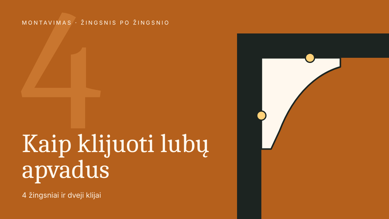Kaip klijuoti lubų apvadus: 4 žingsniai ir dveji klijai