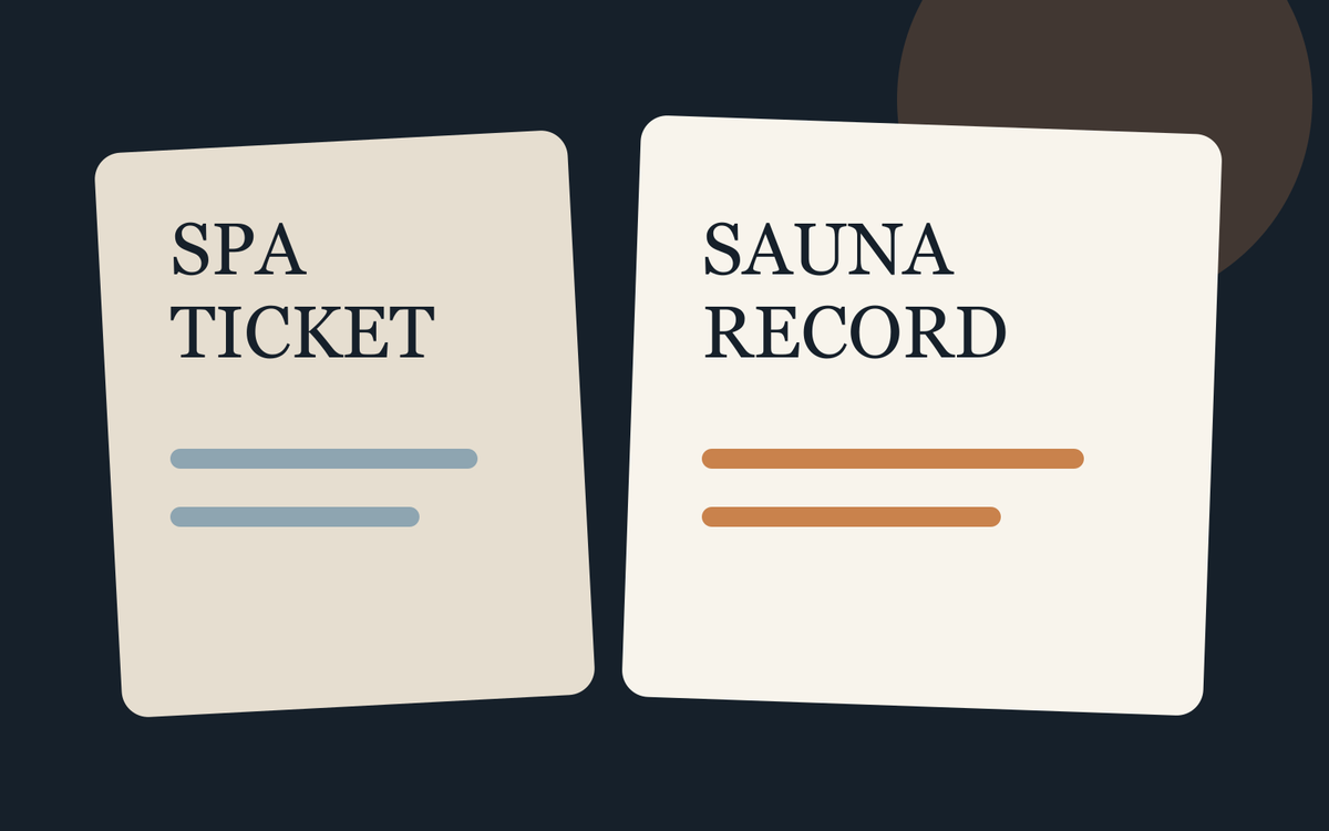 Editorial service ticket separating a sauna product record from a spa service record.