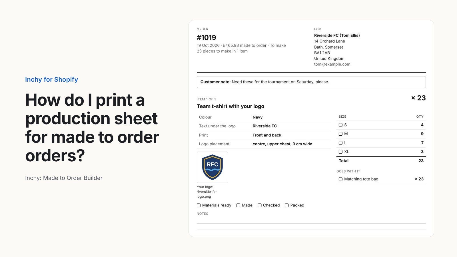 How do I print a production sheet for made to order Shopify orders?