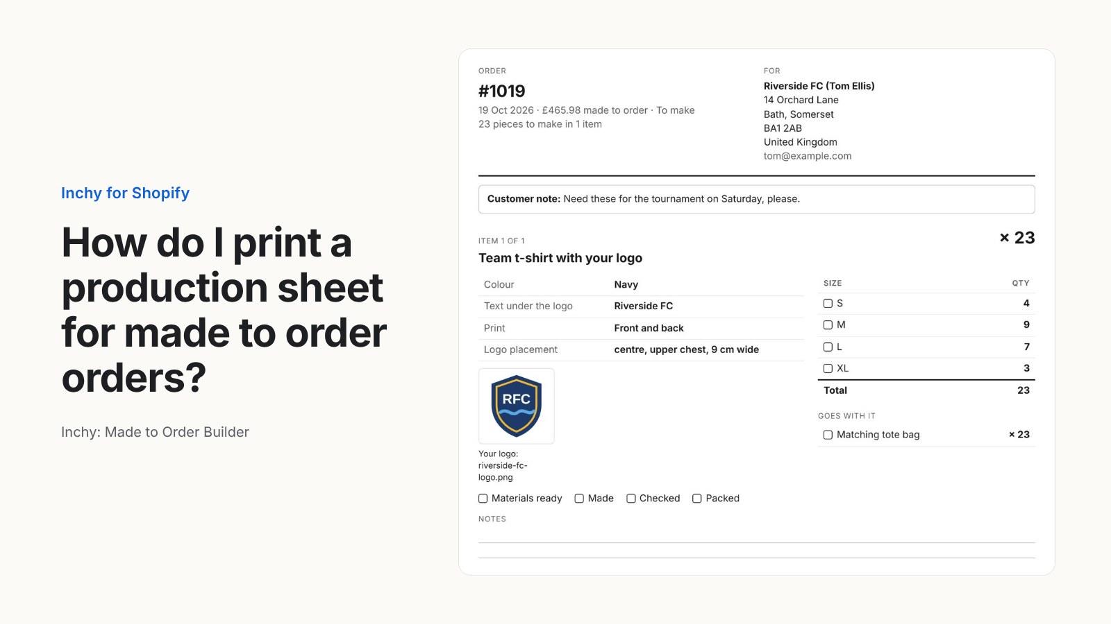 How do I print a production sheet for made to order Shopify orders?