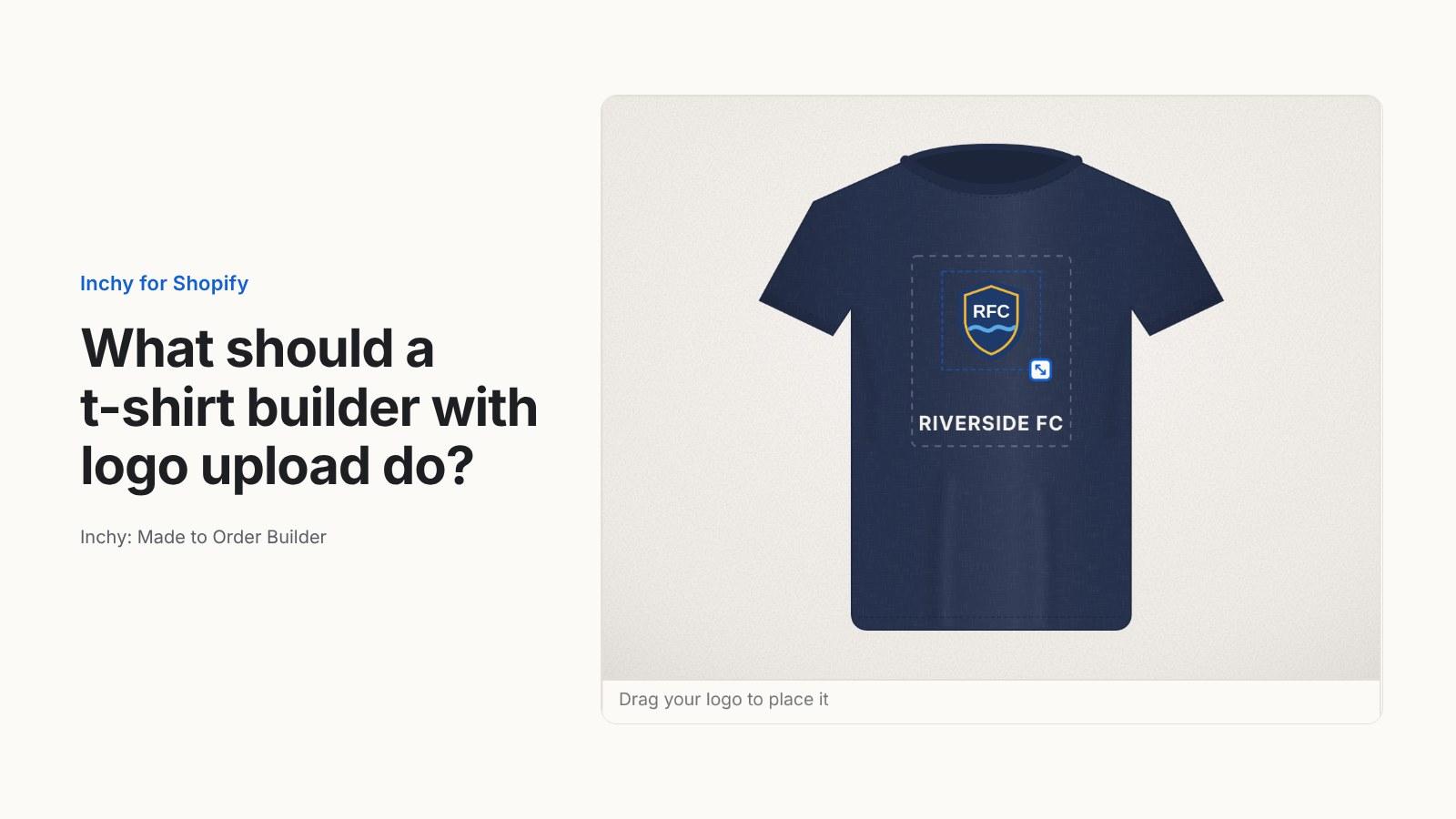 What should a custom t-shirt builder with logo upload do on a Shopify product page?